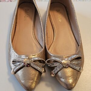 Bella Marie Metallic Gold Flats with Bow Detail